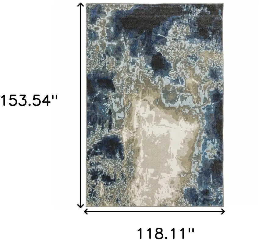 Blue Grey Charcoal And Beige Abstract Power Loom Stain Resistant Area Rug Photo 3