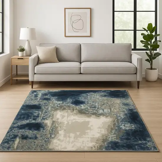 Blue Grey Charcoal And Beige Abstract Power Loom Stain Resistant Area Rug Photo 1