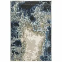 Photo of Blue Grey Charcoal And Beige Abstract Power Loom Stain Resistant Area Rug