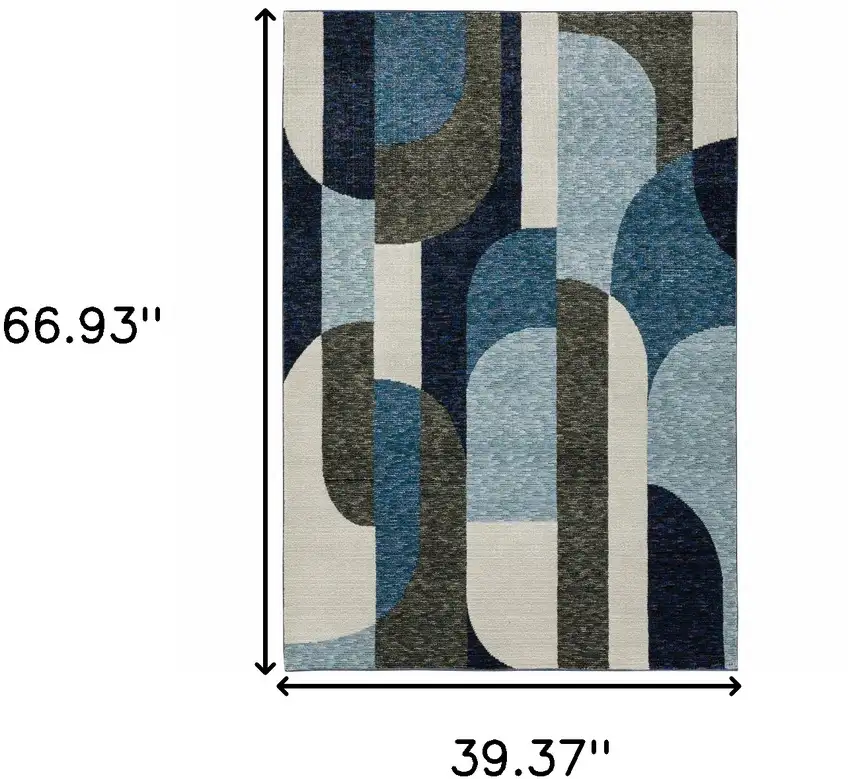 Blue Grey Charcoal And Purple Geometric Power Loom Area Rug Photo 9