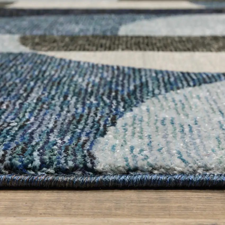 Blue Grey Charcoal and Purple Geometric Power Loom Area Rug Photo 9