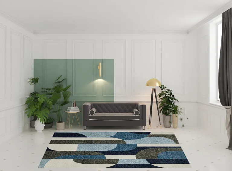 Blue Grey Charcoal And Purple Geometric Power Loom Area Rug Photo 2