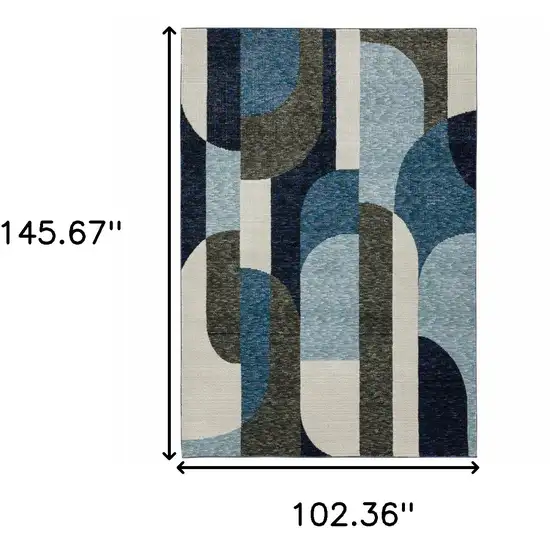 Blue Grey Charcoal And Purple Geometric Power Loom Area Rug Photo 9