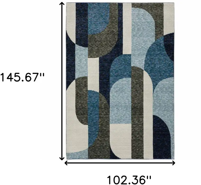 Blue Grey Charcoal And Purple Geometric Power Loom Area Rug Photo 9