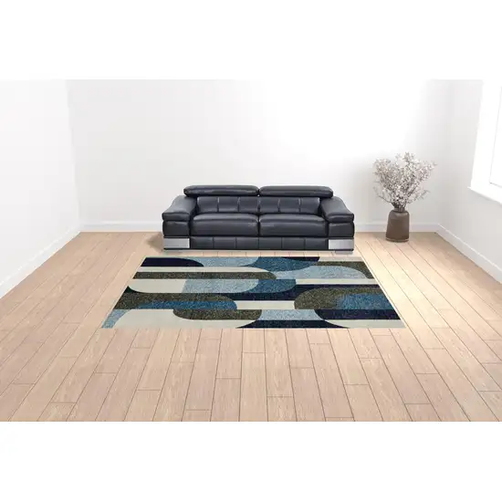Blue Grey Charcoal And Purple Geometric Power Loom Area Rug Photo 2