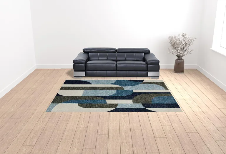Blue Grey Charcoal And Purple Geometric Power Loom Area Rug Photo 2