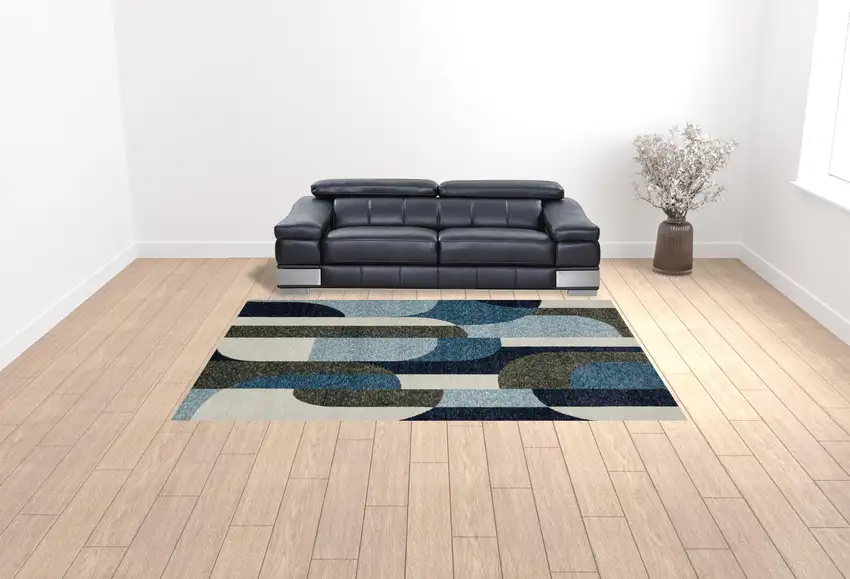 Blue Grey Charcoal And Purple Geometric Power Loom Area Rug Photo 2