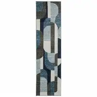 Photo of Blue Grey Charcoal And Purple Geometric Power Loom Stain Resistant Runner Rug