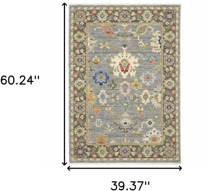 Blue Grey Gold Green Pink Orange Ivory And Red Oriental Power Loom Stain Resistant Area Rug With Fringe Photo 3