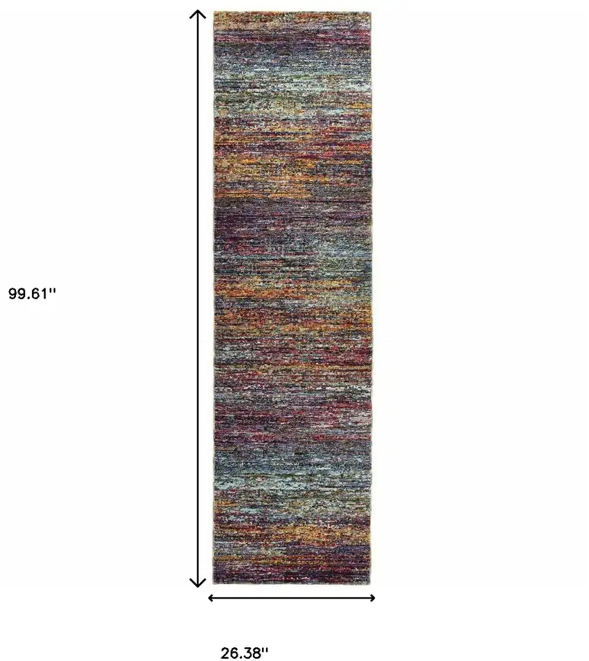 Blue Grey Gold Purple And Teal Abstract Power Loom Stain Resistant Runner Rug Photo 9