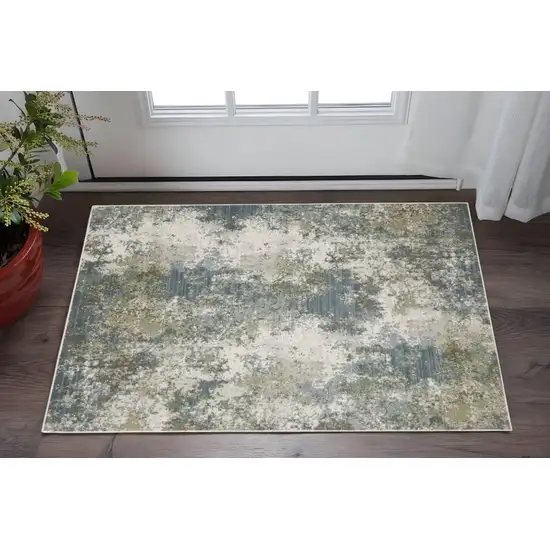 Blue Grey Green And Beige Abstract Power Loom Stain Resistant Area Rug Photo 2