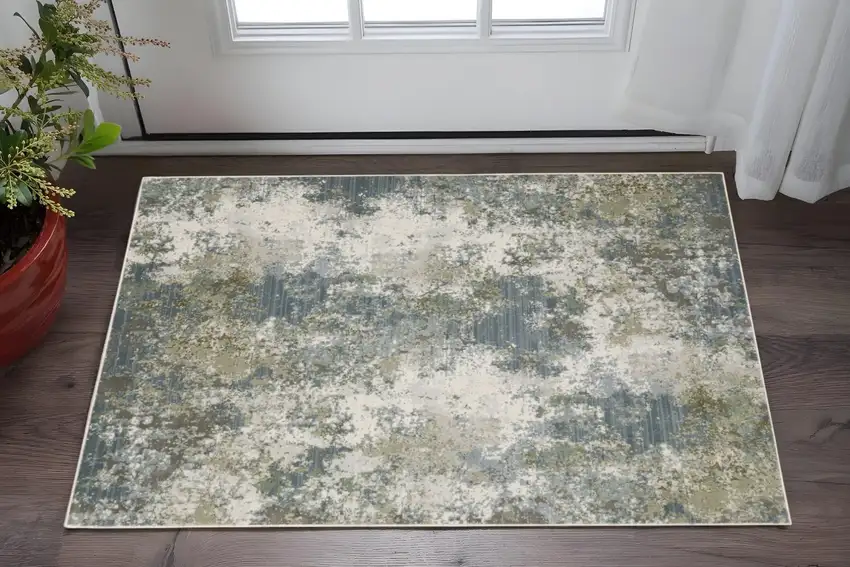 Blue Grey Green And Beige Abstract Power Loom Stain Resistant Area Rug Photo 2