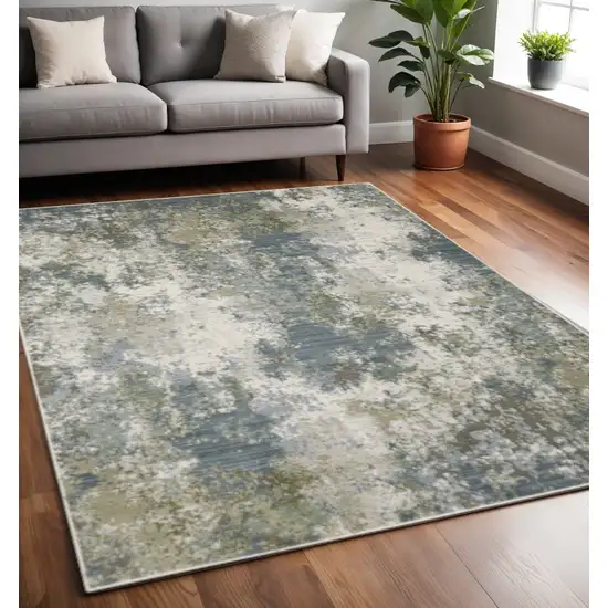 Blue Grey Green And Beige Abstract Power Loom Stain Resistant Area Rug Photo 2