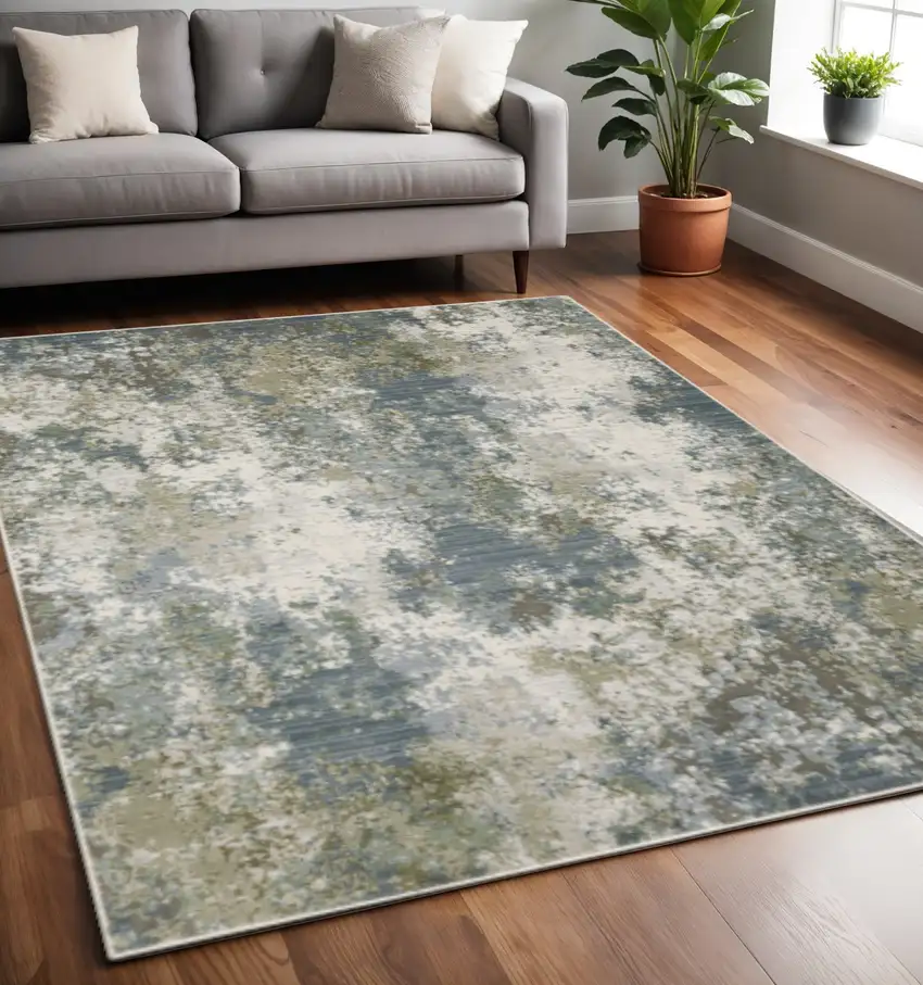 Blue Grey Green And Beige Abstract Power Loom Stain Resistant Area Rug Photo 2