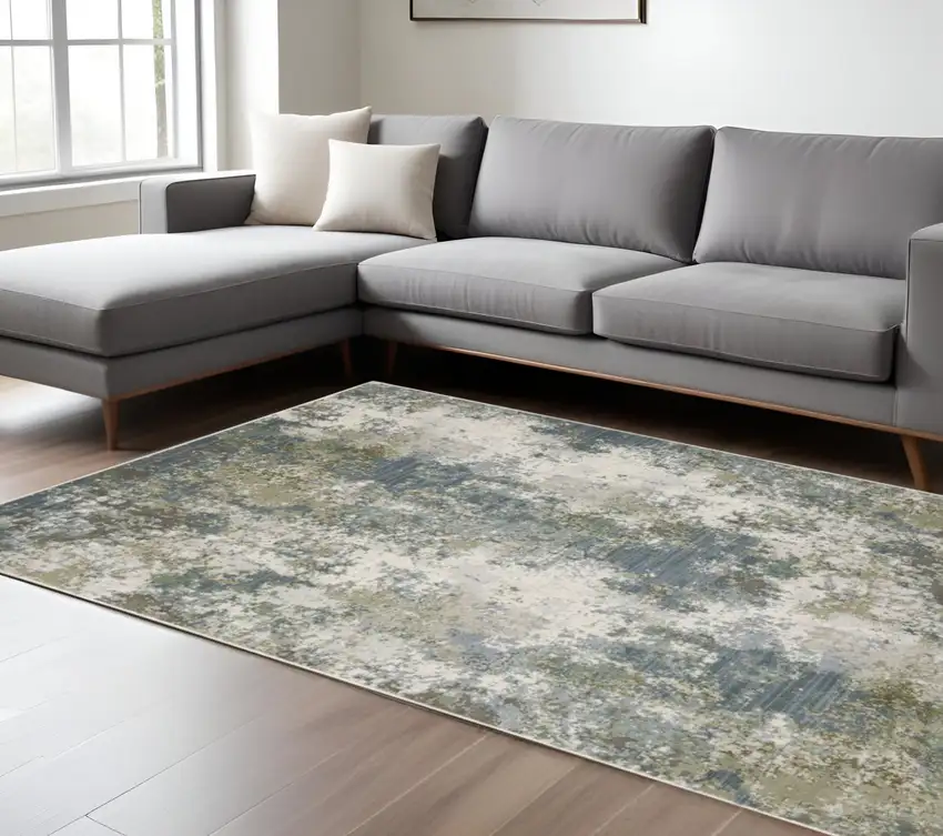 Blue And Green Abstract Area Rug Photo 2