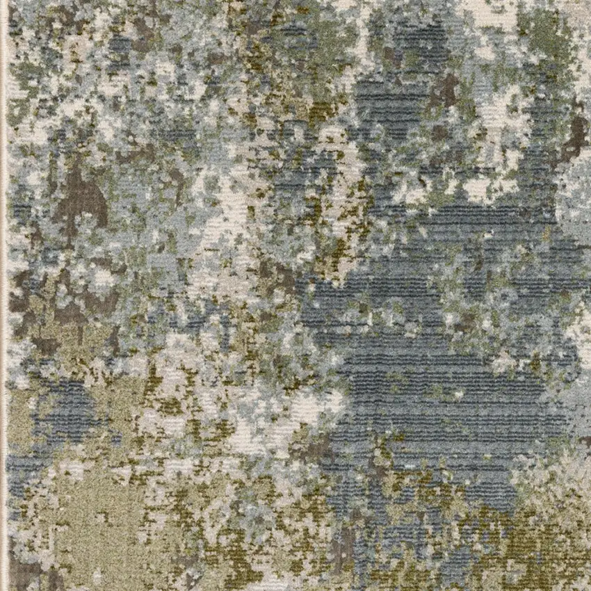 Blue Grey Green And Beige Abstract Power Loom Stain Resistant Area Rug Photo 4