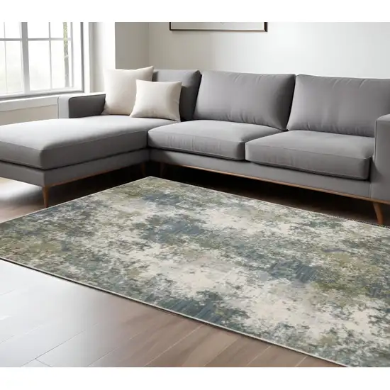 Blue Grey Green And Beige Abstract Power Loom Stain Resistant Area Rug Photo 2