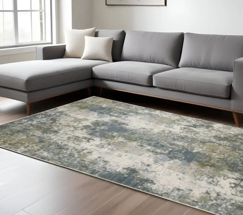 Blue Grey Green And Beige Abstract Power Loom Stain Resistant Area Rug Photo 2