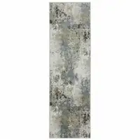 Photo of Blue Grey Green And Beige Abstract Power Loom Stain Resistant Runner Rug