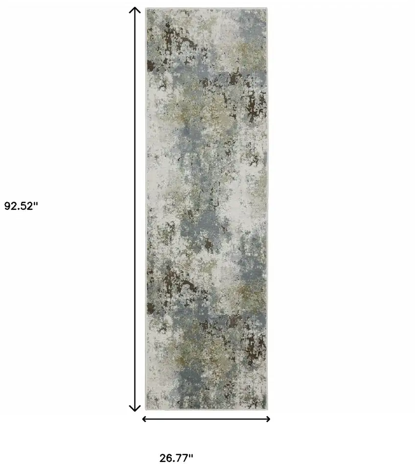 Blue Grey Green And Beige Abstract Power Loom Stain Resistant Runner Rug Photo 10