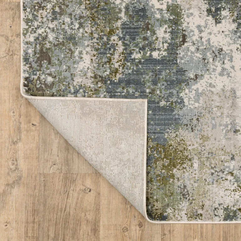 Blue Grey Green And Beige Abstract Power Loom Stain Resistant Runner Rug Photo 5