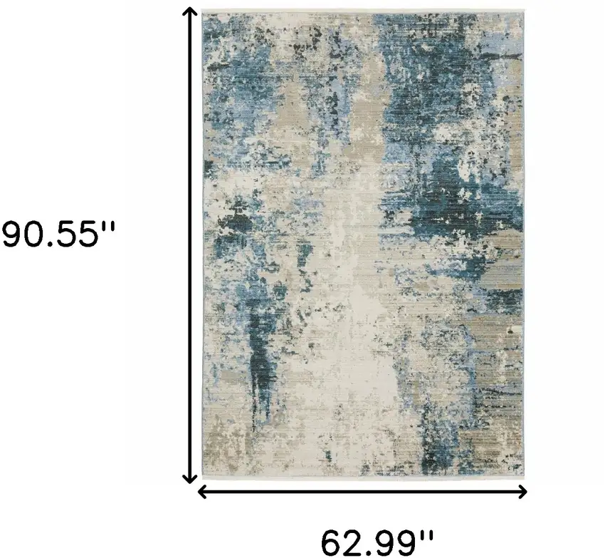 Blue Grey Ivory Light Blue And Dark Blue Abstract Power Loom Stain Resistant Area Rug With Fringe Photo 3