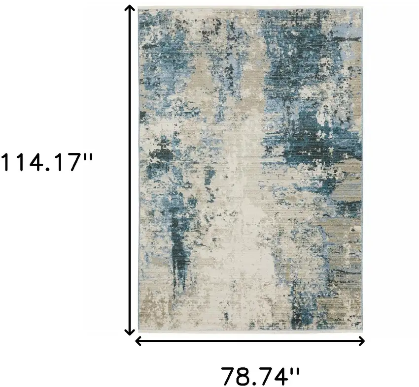6' X 9' Blue Grey Ivory Light Blue And Dark Blue Abstract Power Loom Stain Resistant Area Rug With Fringe Photo 3
