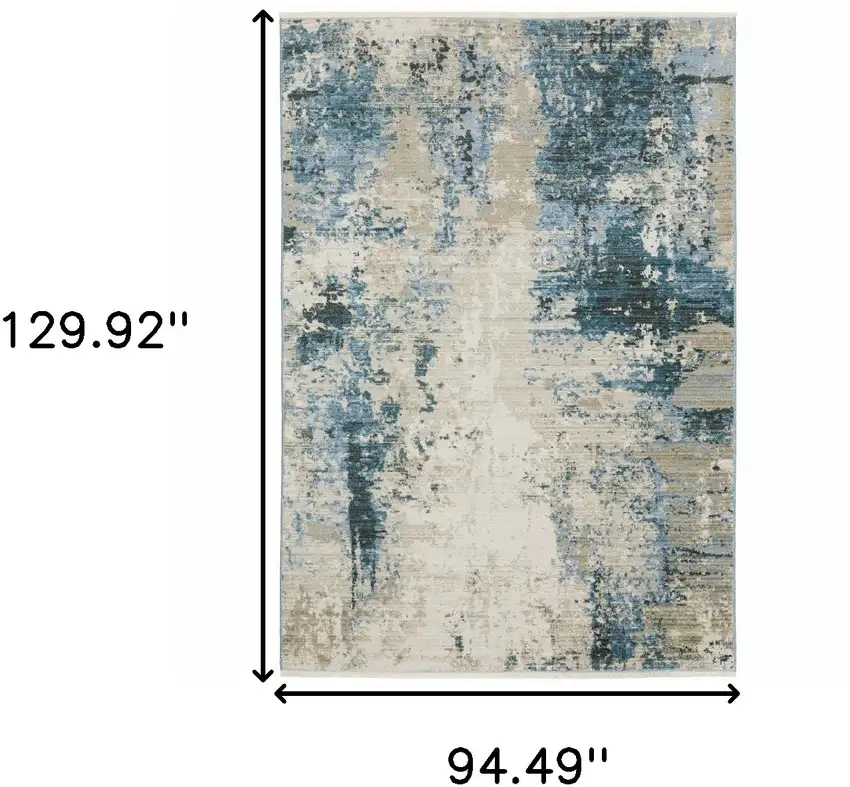 Blue Grey Ivory Light Blue And Dark Blue Abstract Power Loom Stain Resistant Area Rug With Fringe Photo 3