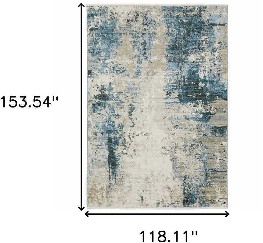 Blue Grey Ivory Light Blue And Dark Blue Abstract Power Loom Stain Resistant Area Rug With Fringe Photo 3