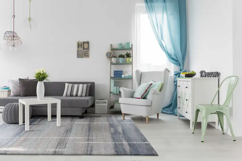 Blue Grey Machine Woven Abstract Indoor Area Rug Photo 5