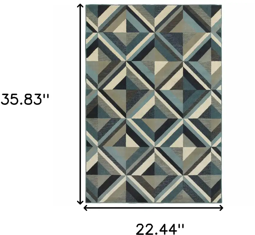 Blue Grey Machine Woven Geometric Indoor Area Rug Photo 6