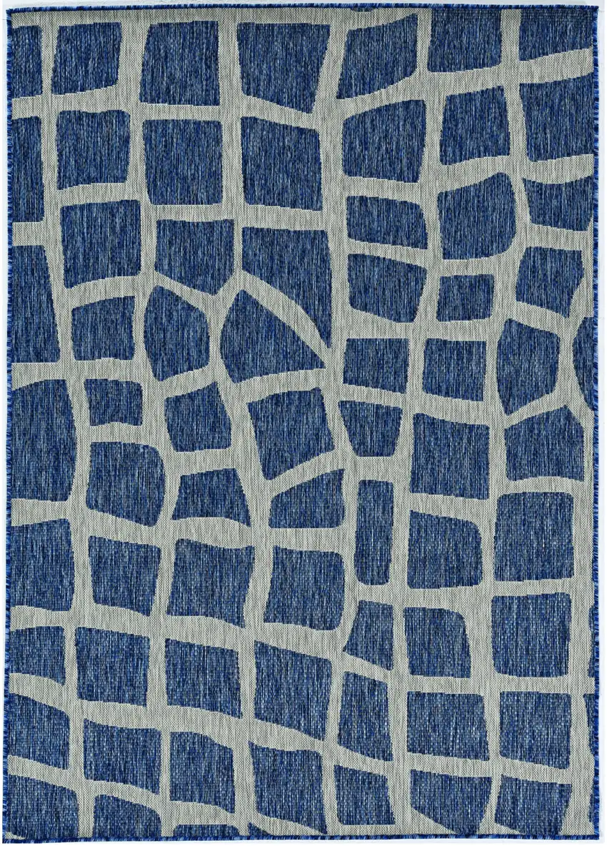 Blue Grey Machine Woven Uv Treated Abstract Indoor Outdoor Accent Rug Photo 2