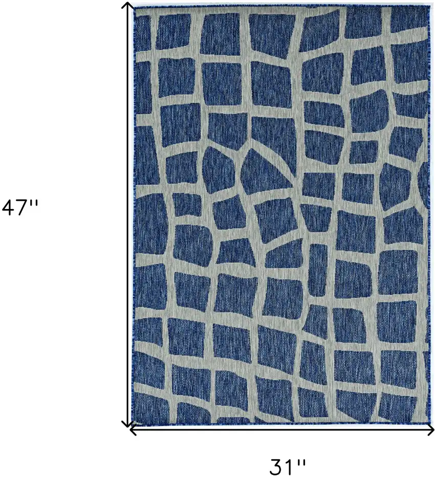 3'X4' Blue Grey Machine Woven Uv Treated Abstract Indoor Outdoor Accent Rug Photo 3