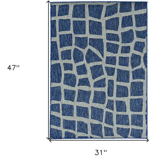 3'X4' Blue Grey Machine Woven Uv Treated Abstract Indoor Outdoor Accent Rug Photo 3