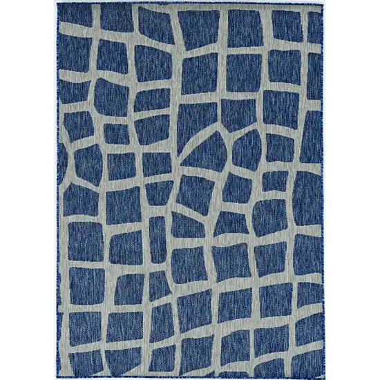 Blue Grey Machine Woven UV Treated Abstract Indoor Outdoor Accent Rug Photo 1
