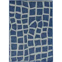 Photo of Blue Grey Machine Woven UV Treated Abstract Indoor Outdoor Accent Rug
