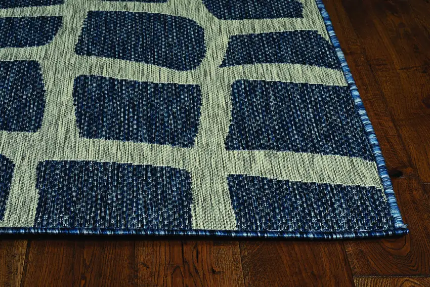 Blue Grey Machine Woven UV Treated Abstract Indoor Outdoor Accent Rug Photo 2