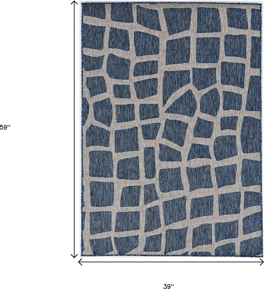 Blue Grey Machine Woven UV Treated Abstract Indoor Outdoor Area Rug Photo 9