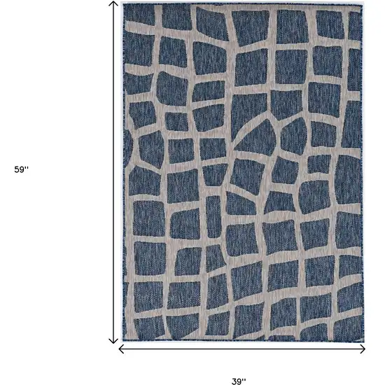Blue Grey Machine Woven UV Treated Abstract Indoor Outdoor Area Rug Photo 9