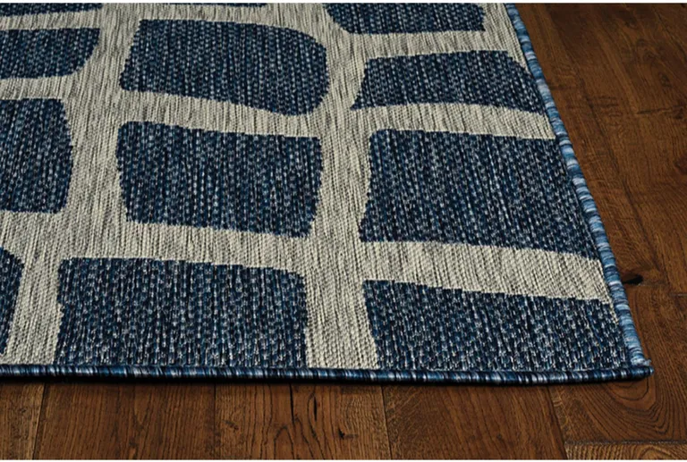 Blue Grey Machine Woven UV Treated Abstract Indoor Outdoor Area Rug Photo 5