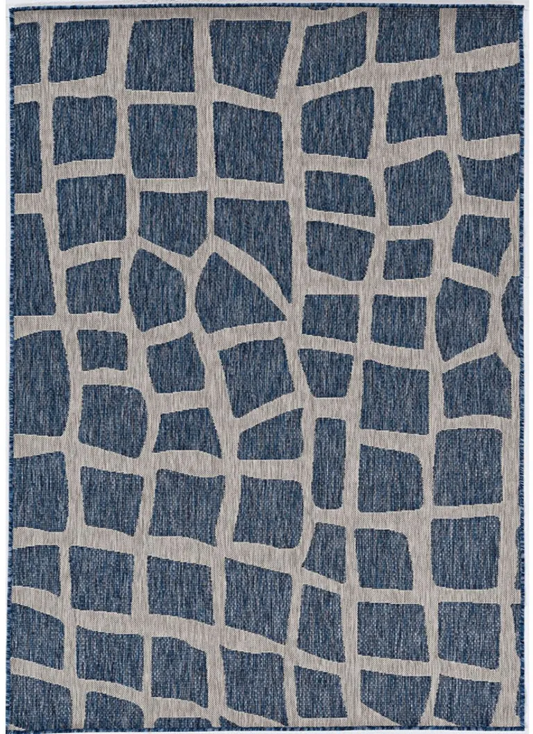 Blue Grey Machine Woven UV Treated Abstract Indoor Outdoor Area Rug Photo 2
