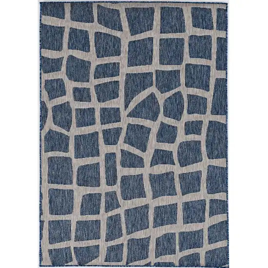 Blue Grey Machine Woven UV Treated Abstract Indoor Outdoor Area Rug Photo 1