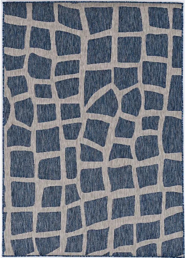 Blue Grey Machine Woven UV Treated Abstract Indoor Outdoor Area Rug Photo 1