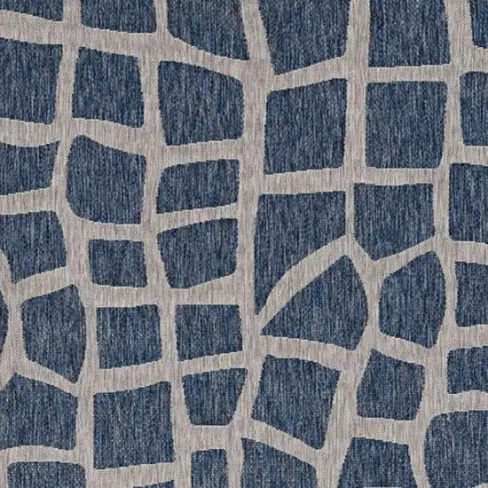 Blue Grey Machine Woven UV Treated Abstract Indoor Outdoor Area Rug Photo 4
