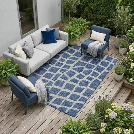 Blue And Gray Abstract Indoor Outdoor Area Rug Photo 1