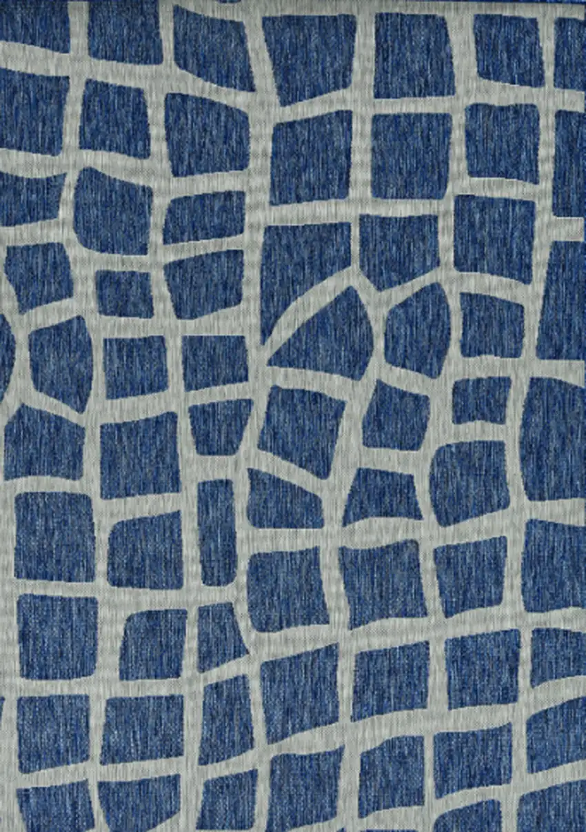 Blue Grey Machine Woven UV Treated Animal Print Indoor Outdoor Round Area Rug Photo 2