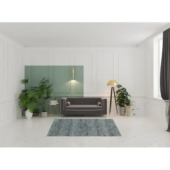 Blue Grey Silver And Green Power Loom Stain Resistant Area Rug Photo 2