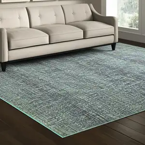Photo of Blue Grey Silver And Green Power Loom Stain Resistant Area Rug