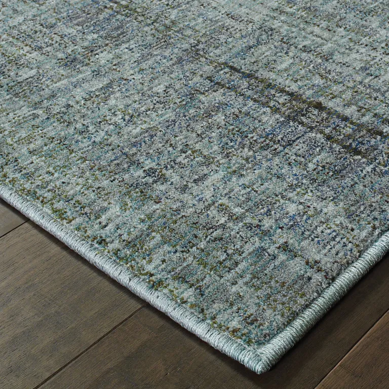 Blue Grey Silver And Green Power Loom Stain Resistant Runner Rug Photo 5