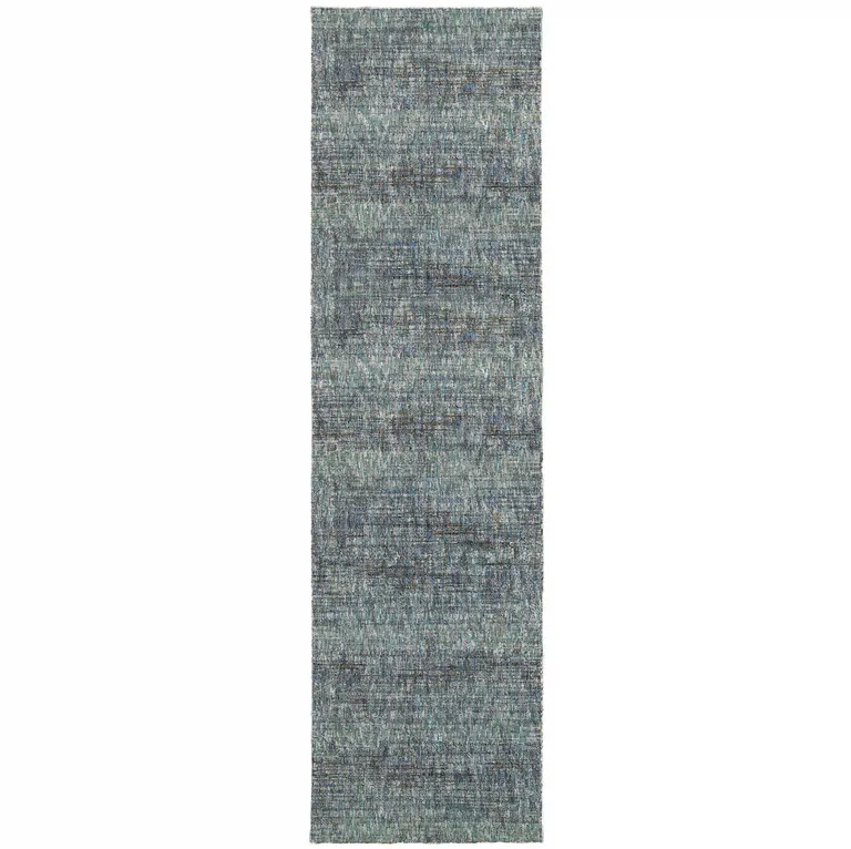 Blue Grey Silver And Green Power Loom Stain Resistant Runner Rug Photo 1